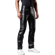 Nuevos Pantalones de Cuero Negros para Hombre Moda Prendas de abrigo Calce Ajustado Motociclista Pantalones de Cuero