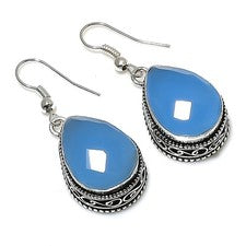 Aqua Calcedonia Piedra preciosa hecho a mano 925 plata esterlina joyería pend...