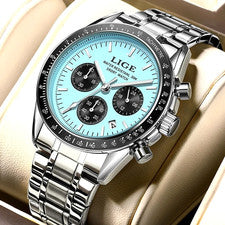 41MM LIGE Reloj Analógico Cuarzo Hombre Lujo 30M Impermeable Acero Inoxidable NUEVO