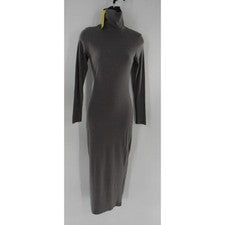 Vestido midi para mujer Daisy gris manga larga cuello alto talla pequeña minimalista elegante