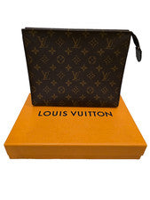 LOUIS VUITTON Marrón Monograma Lona con Cuero Negro Bolsillo Inodoro Casi Nuevo M46037