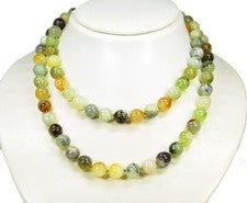 Collar de mujer cadena de piedras preciosas de jade floral en forma de bola Ø-12 mm 86 cm de largo