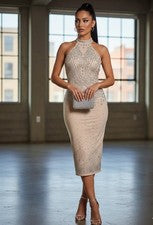 vestidos de moda para mujer color champán con estrás diseño talla XL