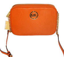 Bolso Bandolera MICHAEL KORS Para Mujer MK Fulton LG EW Naranja Cuero Caqui Dorado