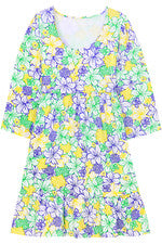 Vestido para mujer - Vestido estampado amarillo verde azul - Algodón - Vestido midi - 2XL