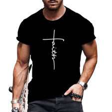 Camiseta Hombre Cruz De Fe Negro Moda Blanco Manga Corta Verano Suave Sedoso Tee