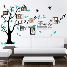 Pegatina de pared de árbol genealógico con marcos de pájaros y fotos cita arte pegatina decoración del hogar