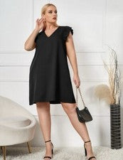 Vestido informal cómodo todo negro de fiesta de moda para mujer talla grande