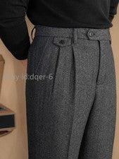 Pantalones de lana espiga para hombre otoño e invierno rectos informales pantalones moda