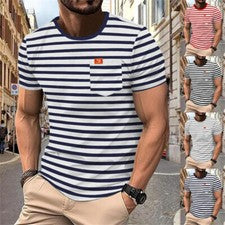 Hombre Manga Corta Moda Informal Rayas Top Hombre Cuello Redondo Camiseta