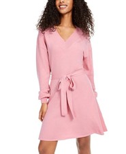 Vestido Suéter Rosa Lentejuelas Corazones Mujer Junior Cuello en V Ajuste y Acampanado S