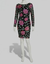 Vestido para mujer Siena negro floral bordado malla cuello barco manga larga talla 6