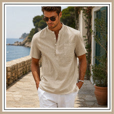 Camisa De Manga Corta Moda Lujo Camiseta Elegante Algodón Lino Para Hombres