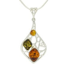 Collar colgante multicolor de plata de ley 925 ámbar báltico natural