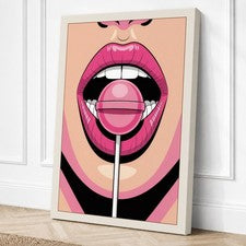Impresión en lienzo de boca de piruleta rosa arte de pared decoración del hogar listo para colgar