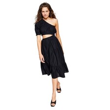And Now This -733 Nuevo con Etiquetas Vestido Midi Para Mujer Un Hombro Recortado en Niveles Negro Pequeño