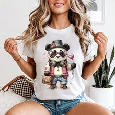 Camiseta para mujer Panda Heart gafas de sol hipster