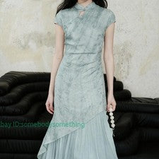 Vestido largo de encaje para mujer cola de pez Cheongsam falda ajustada moda temperamento talla