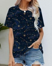 Blusa Camiseta Mujer Azul Estrella Dorada Gráfico Moda Manga Corta Sedoso Suave