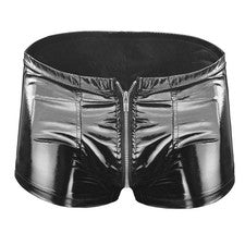 Calzoncillos boxer elásticos de cuero sintético para hombre de club nocturno con cremallera