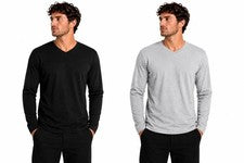 Camiseta Para Hombre Cuello en V Básica Informal Manga Larga Algodón Liso Suave Elastizada Camiseta Prendas para el tors