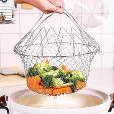 Cesta Colador Plegable Acero Inoxidable 23 x 12 x 16 cm para Cocina Hogar