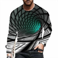 Camisetas Hombres 3D Ilusión Óptica Novedad Manga Larga Negro Espiral Camisa Camiseta