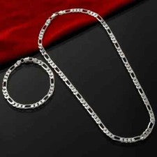 CHSHIEN 925 plata esterlina 4MM cadena para hombre pulsera collar conjunto de joyas