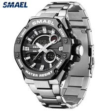 SMAEL Hombres Relojes Deportivos Moda Digital Cuarzo Acero Reloj Pulsera Hombre Reloj LED