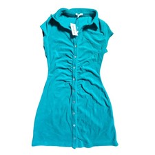 Vestido NIA Beverly Terry para mujer S verde azulado botón delantero mini vacaciones de verano nuevo con etiquetas