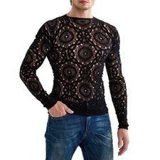 Camiseta de moda para hombre de manga larga con diseño ahuecado para eventos