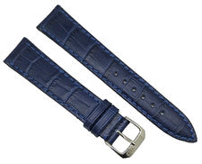 Correa de reloj 19/16 mm azul cuero auténtico cocodrilo estampado / 82