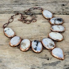 Collar Electroformado Cadena Madre Piedra Luna Arco Iris Ovalado Cobre Joyería