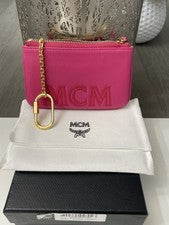 MCM Caliente Bolso de Cuero Rosa con Cremallera Monedero Bolsa para Llaves Herrajes Dorados