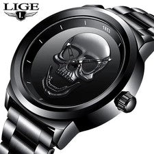 Reloj Calavera Hombre 3D Marca Superior Cuarzo Acero Inoxidable Relojes Hombres Moda Negocios