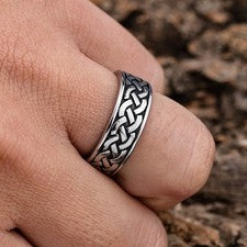 Anillo de malla de acero inoxidable nudo celta anillo para hombres mujeres punk anillo vintage 7-13