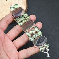 Pulsera de joyería de plata esterlina 925 hecha a mano de piedras preciosas...