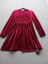 MODA Mujeres Vestido M Rojo Terciopelo Manga Larga Cuello en V Cintura Ajustada Fiesta Midi