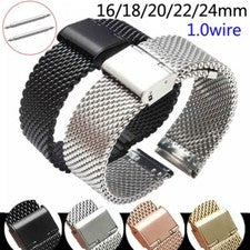 Correa de reloj 16 mm 18 20 24 22 mm acero inoxidable lazo malla correa de reloj cierre plegable