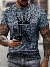 Camiseta Hombre Póquer Rey Corona K Graphic Print Moda Azul Novedad Manga Corta