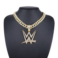 Collar Colgante Big W Gema 20" Helado Oro Plata Lucha Abanico Joyería
