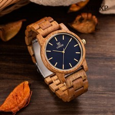 Reloj pulsera UWOOD de madera para hombre esfera negra madera maciza natural para regalo elegante