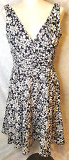 Mujer Talla:8 Vestido de Verano Blanco y Negro Floral, London Times, Cintura Acanalada