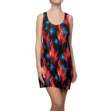 Vestido para mujer espalda deportiva estampado por todas partes colorido a cuadros con llamas festivo motociclista