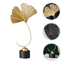 Adorno de hoja de ginkgo de metal con base de madera natural adorno para decoración del hogar