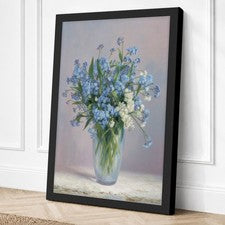 Impresión en lienzo botánico ramo azul y blanco arte de pared decoración del hogar listo para colgar