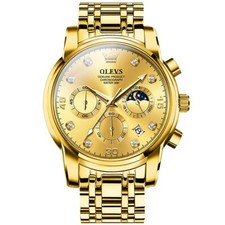 OLVES Reloj Hombre Reloj de Cuarzo de Moda Hombre Banda Dorada 2889G-GJ
