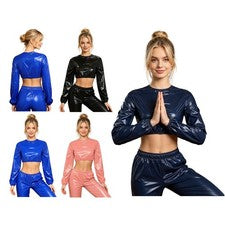 Camiseta para mujer manga larga ropa de club nocturno fiesta corta trajes de moda brillantes Prendas para el torso