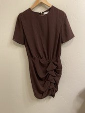 Mini Vestido Amanda Uprichard Para Mujer Talla Pequeña Marrón Estilo Blusa Lateral Rouching