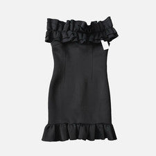Nuevo Mini Vestido de Fiesta Hoco con Volantes para Mujer M Regreso a Casa Negro Neopreno Bodycon Corto
